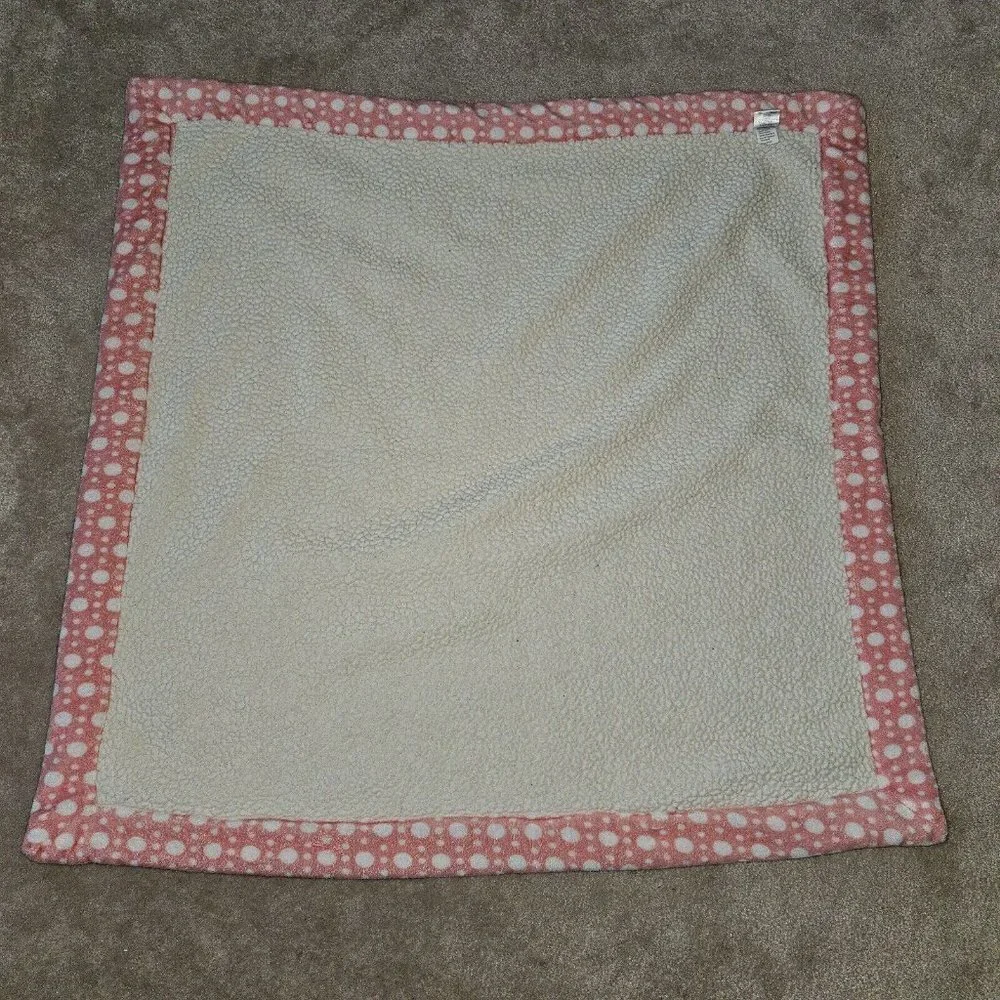Chick Pea Ribbed Caterpillar Fleece Baby Blanket Pink White Polka Dot Trim 30x30